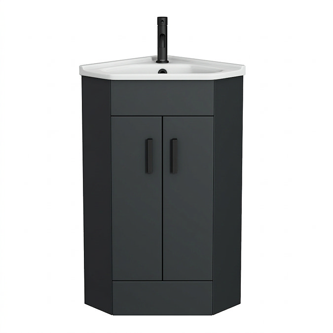 Cove Corner Vanity Unit - Matt Black - 590mm with Matt Black Handles