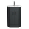Cove Corner Vanity Unit - Matt Black - 590mm with Matt Black Handles