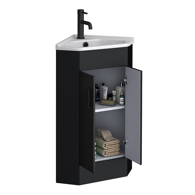 Cove Corner Vanity Unit - Matt Black - 590mm with Matt Black Handles