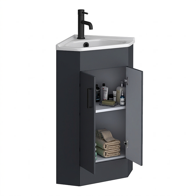 Cove Corner Vanity Unit - Matt Black - 590mm with Matt Black Handles