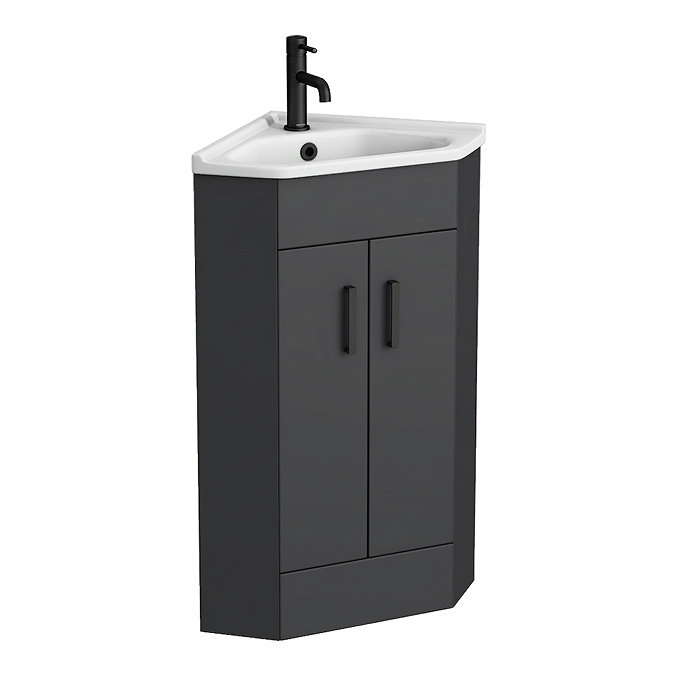 Cove Corner Vanity Unit - Matt Black - 590mm with Matt Black Handles