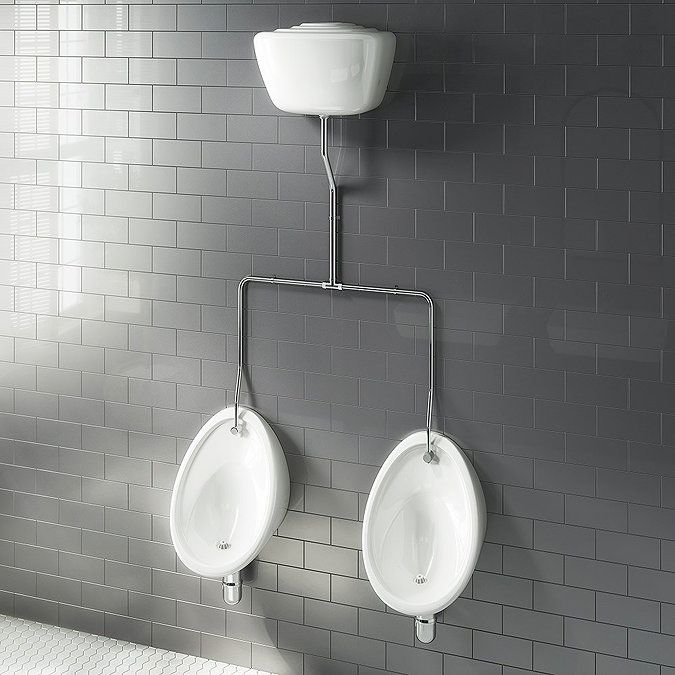 Cove Exposed Urinal Pack with 2 x 400mm Urinal Bowls + Ceramic Cistern Large Image