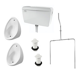 Cove Exposed Urinal Pack with 2 x 400mm Urinal Bowls + Plastic Cistern Medium Image