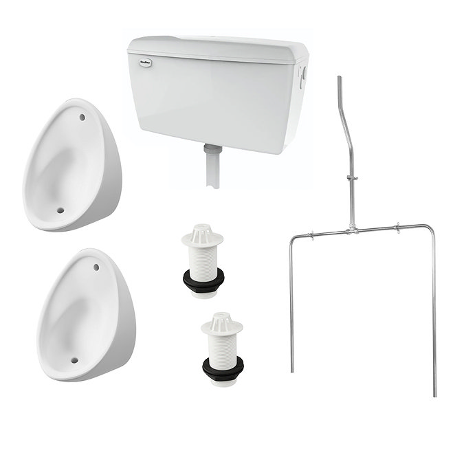Cove Exposed Urinal Pack with 2 x 400mm Urinal Bowls + Plastic Cistern Large Image
