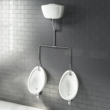 Cove Exposed Urinal Pack with 2 x 500mm Urinal Bowls + Ceramic Cistern  Profile Large Image