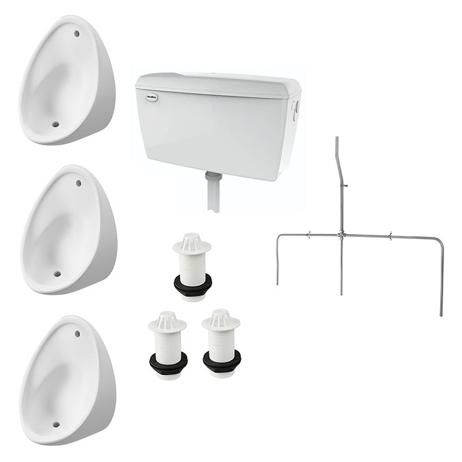 Cove Exposed Urinal Pack with 3 x 400mm Urinal Bowls + Plastic Cistern Large Image