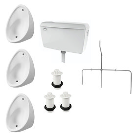 Cove Exposed Urinal Pack with 3 x 400mm Urinal Bowls + Plastic Cistern Large Image