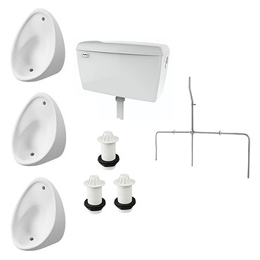 Cove Exposed Urinal Pack with 3 x 400mm Urinal Bowls + Plastic Cistern  Profile Large Image