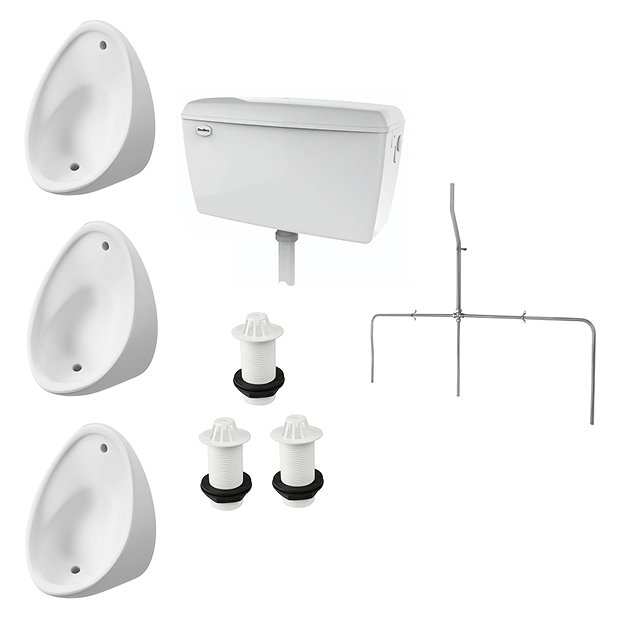 Exposed Urinal Pack with Ceramic Cistern 1,2,3 or 4 Bowl - 4 Bowls