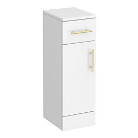 Cove Gloss White Bathroom Cupboard with Brushed Brass Handles - 250mm Wide x 300mm Deep