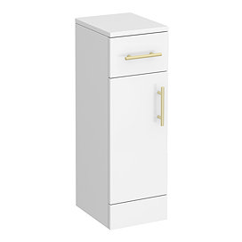 Cove Gloss White Bathroom Cupboard with Brushed Brass Handles - 250mm Wide x 300mm Deep