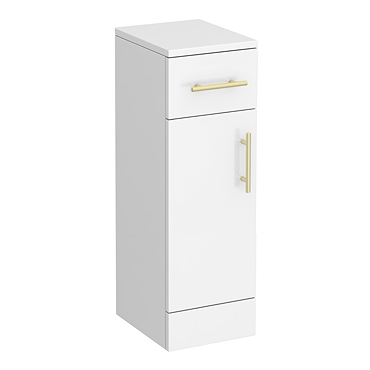 Cove Gloss White Bathroom Cupboard with Brushed Brass Handles - 250mm Wide x 300mm Deep