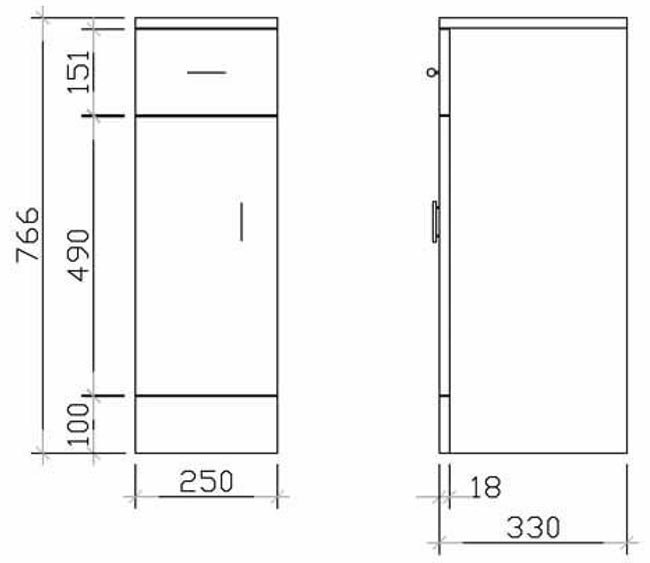 Cove Gloss White Bathroom Cupboard with Matt Black Handles – 250mm Wide x 330mm Deep