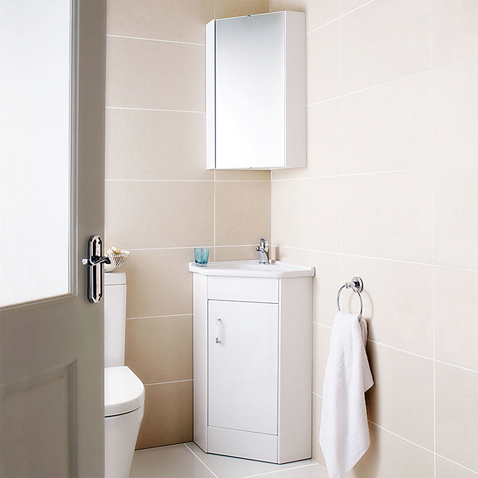 Cove Gloss White Corner Mirror Cabinet  Profile Large Image
