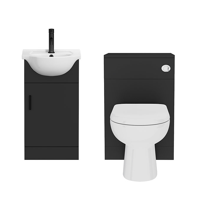 Cove 450mm Matt Black Vanity & WC Toilet Unit Set with Concealed Cistern & Soft-Close Seat