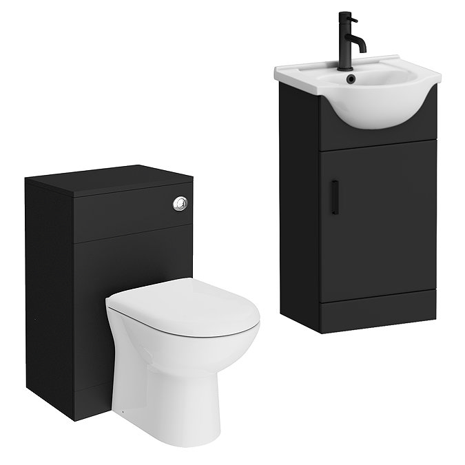 Cove 450mm Matt Black Vanity & WC Toilet Unit Set with Concealed Cistern & Soft-Close Seat