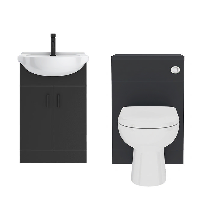 Cove 550mm Matt Black Vanity & WC Toilet Unit Set with Concealed Cistern & Soft-Close Seat