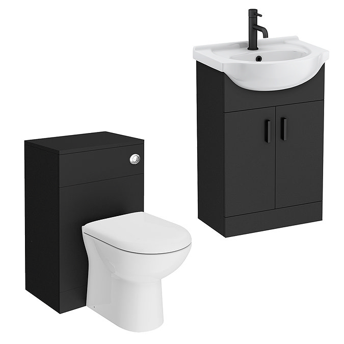 Cove 550mm Matt Black Vanity & WC Toilet Unit Set with Concealed Cistern & Soft-Close Seat