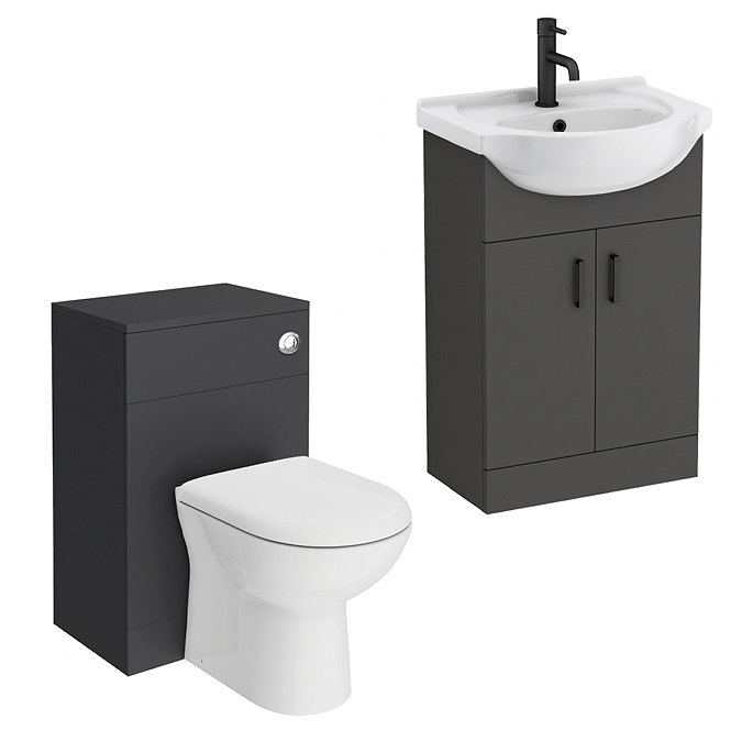 Cove 550mm Matt Black Vanity & WC Toilet Unit Set with Concealed Cistern & Soft-Close Seat