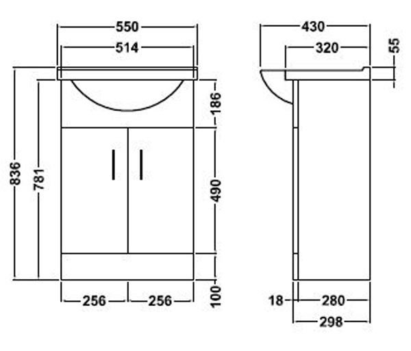 Cove 550mm Matt Black Vanity Unit with Ceramic Basin – 300mm Depth