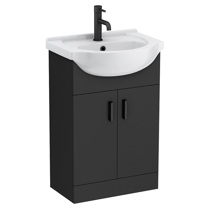 Cove 550mm Matt Black Vanity Unit with Ceramic Basin – 300mm Depth