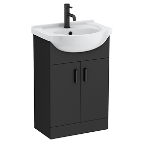 Cove 550mm Matt Black Vanity Unit with Ceramic Basin – 300mm Depth