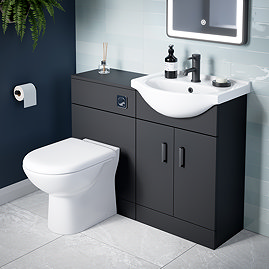 Cove 650mm Matt Black Vanity & WC Toilet Unit Set with Concealed Cistern & Soft-Close Seat
