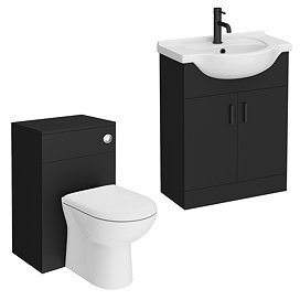 Cove 650mm Matt Black Vanity & WC Toilet Unit Set with Concealed Cistern & Soft-Close Seat