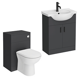 Cove 650mm Matt Black Vanity & WC Toilet Unit Set with Concealed Cistern & Soft-Close Seat