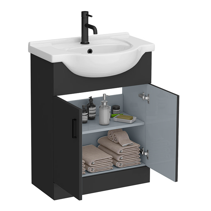 Cove 650mm Matt Black Vanity Unit with Ceramic Basin - 300mm Depth