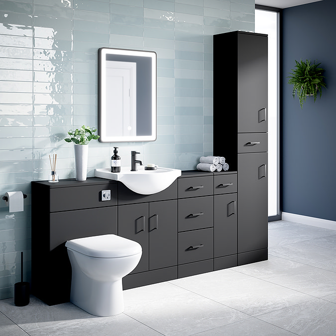 Cove Matt Black Bathroom Cupboard – 250mm Wide x 300mm Deep