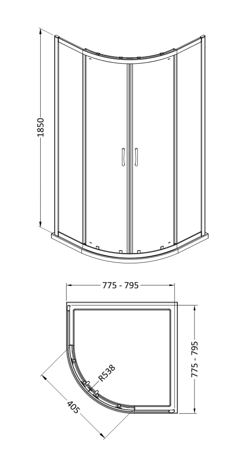 Cove Quadrant Shower Enclosure with Tray + Waste 800 x 800mm