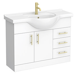 Cove White 1050mm Large Vanity Unit with Brushed Brass Handles