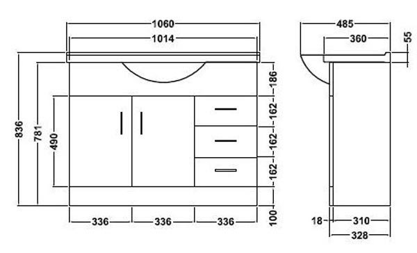 Cove White 1050mm Large Vanity Unit with Matt Black Handles