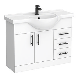 Cove White 1050mm Large Vanity Unit with Matt Black Handles