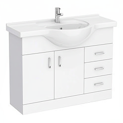 Cove White 1050mm Large Vanity Unit with Chrome Handles
