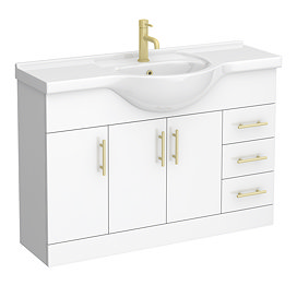 Cove White 1200mm Large Vanity Unit with Brushed Brass Handles
