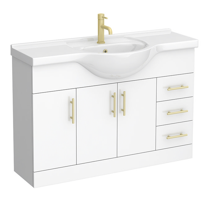 Cove White 1200mm Large Vanity Unit with Brushed Brass Handles