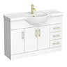 Cove White 1200mm Large Vanity Unit with Brushed Brass Handles
