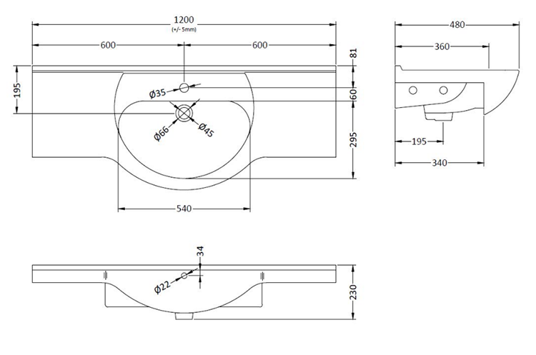 Cove White 1200mm Large Vanity Unit with Matt Black Handles