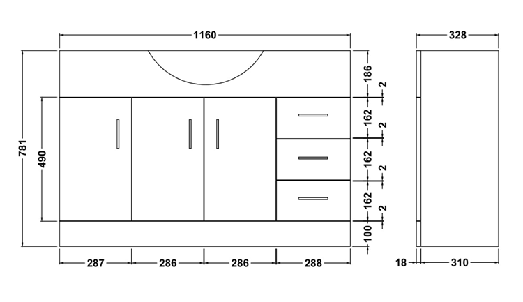 Cove White 1200mm Large Vanity Unit with Matt Black Handles