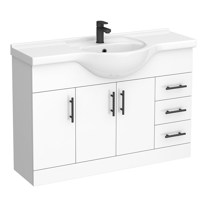 Cove White 1200mm Large Vanity Unit with Matt Black Handles