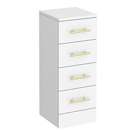 Cove White 300 x 300mm Gloss 4 Drawer Unit with Brushed Brass Handles