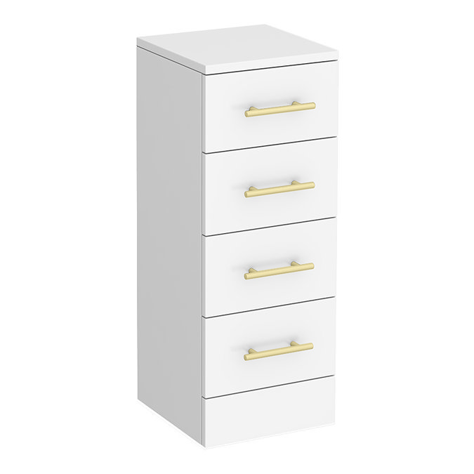 Cove White 300 x 300mm Gloss 4 Drawer Unit with Brushed Brass Handles