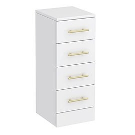 Cove White 300 x 330mm Gloss 4 Drawer Unit with Brushed Brass Handles