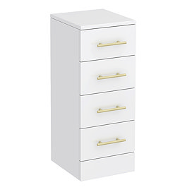 Cove White 300 x 330mm Gloss 4 Drawer Unit with Brushed Brass Handles