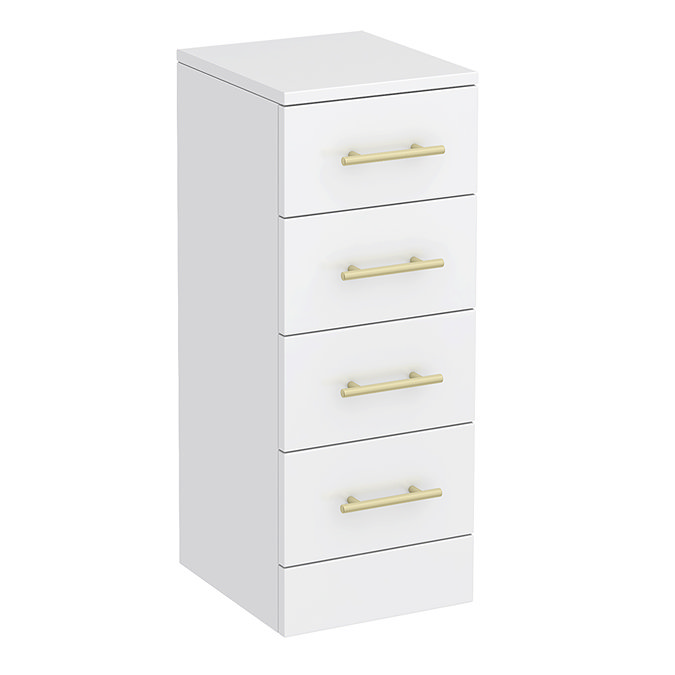 Cove White 300 x 330mm Gloss 4 Drawer Unit with Brushed Brass Handles