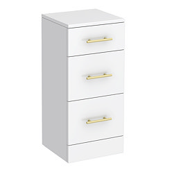 Cove White 350 x 300mm Gloss 3 Drawer Unit with Brushed Brass Handles