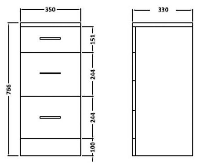 Cove White 350 x 330mm Gloss 3 Drawer Unit with Brushed Brass Handles