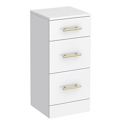 Cove White 350 x 330mm Gloss 3 Drawer Unit with Brushed Brass Handles